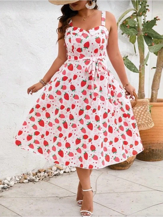 New - SHEIN Strawberry Print sleeveless summer dress - Picture 5 of 6